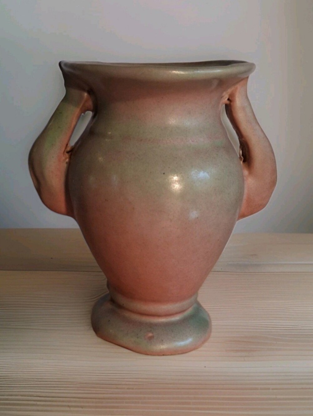 Vintage Niloak Pottery Two Handled Vase Pink & Green